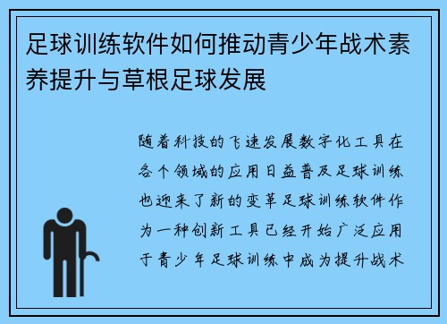 足球训练软件如何推动青少年战术素养提升与草根足球发展